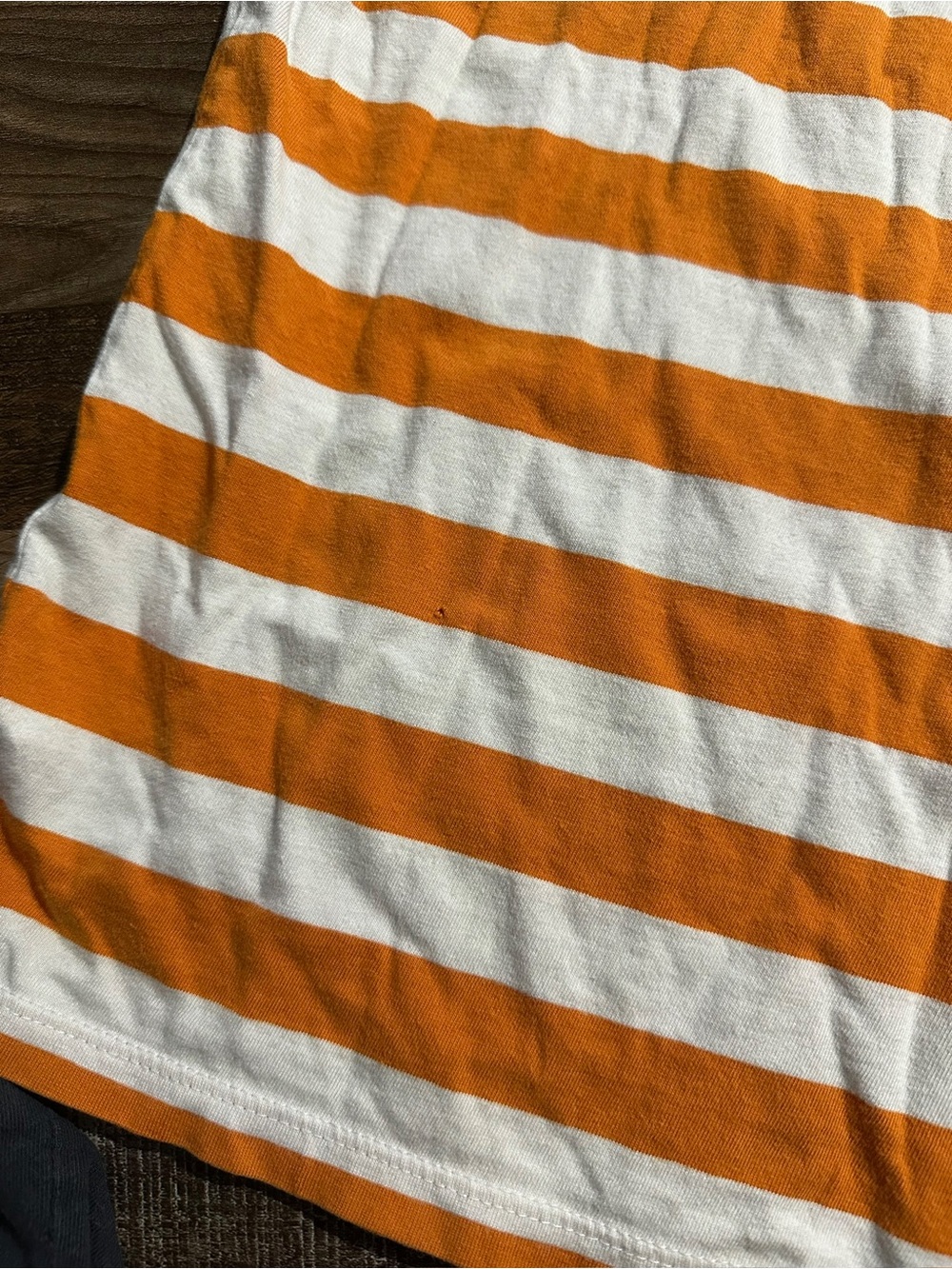 GUESS Orange & White Striped Logo Tee with Blue Chest Script - Picture 5 of 7